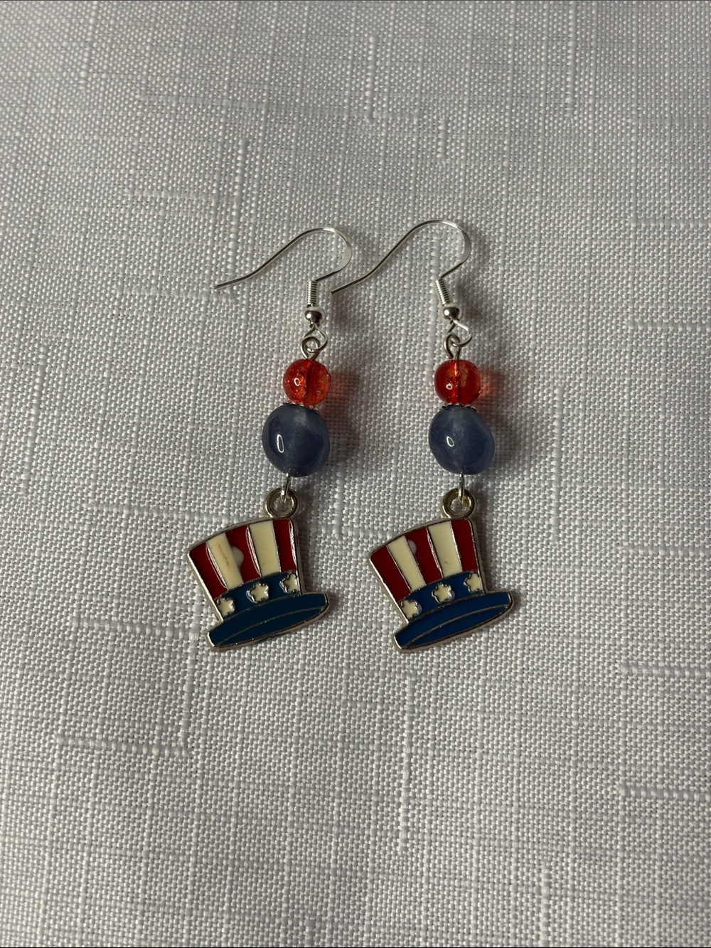 Red, Blue & White Uncle Sam Hat Dangle Earrings - Patriotic Accessories
